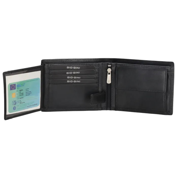 Geldbörse Querformat 12,5 x 10cm in Schwarz mit extra Kartenklappe - leder-accessoires.com