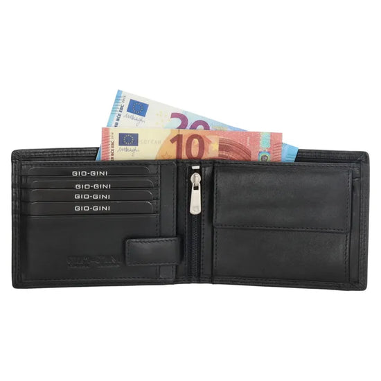 Geldbörse Querformat 12,5 x 10cm in Schwarz mit extra Kartenklappe - leder-accessoires.com
