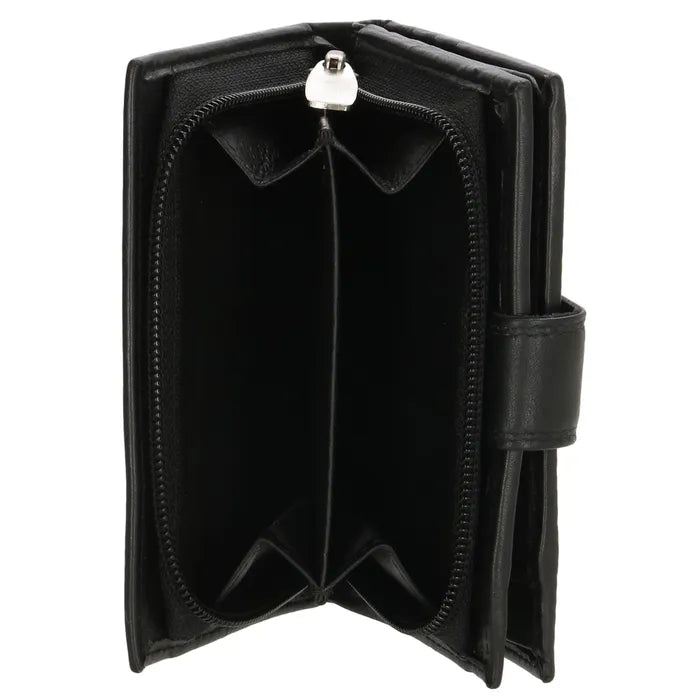 Geldbörse Hochformat 9,5 x 12cm in Schwarz aus Leder mit Riegel - leder-accessoires.com