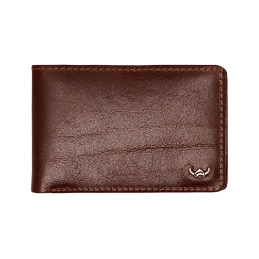 Geldbörse Golden Head 9 x 6cm in Braun aus Leder - leder-accessoires.com