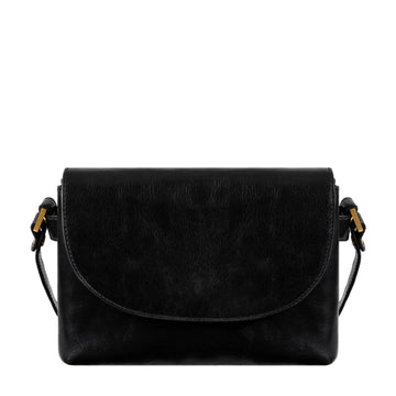 Umhängetasche|Crossover 24 x 17cm in Schwarz aus Leder mit Überschlag - leder-accessoires.com