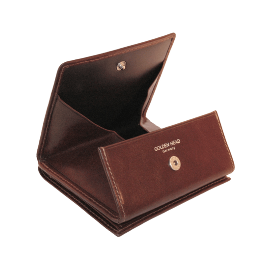 Geldbörse|Wiener Schachtel Golden Head 10x9cm in Braun aus Leder - leder-accessoires.com