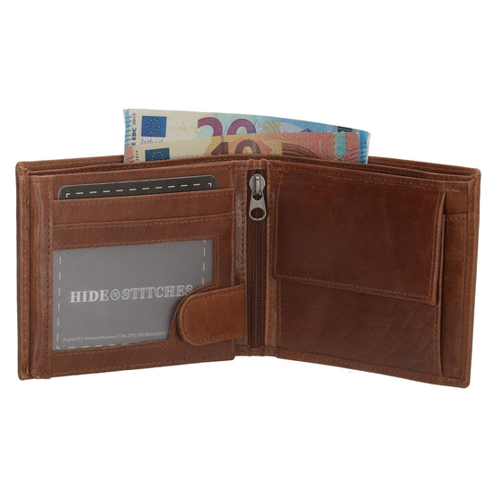 Geldbörse Querformat 13 x 10cm in Cognac aus Leder - leder-accessoires.com