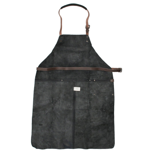 Lederschürze in Schwarz mit Vortasche zum Verstellen - leder-accessoires.com