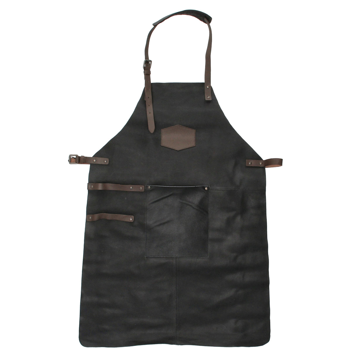 Lederschürze in Schwarz mit Vortasche zum Verstellen - leder-accessoires.com