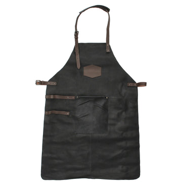 Lederschürze in Schwarz mit Vortasche zum Verstellen - leder-accessoires.com