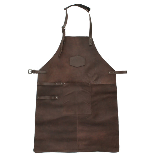 Lederschürze in Braun mit Vortasche zum Verstellen - leder-accessoires.com