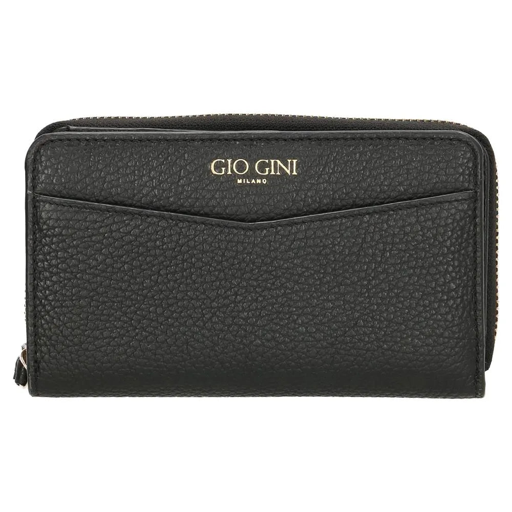 Lederbörse 16x10,5cm in Schwarz mit Reißverschluss- und Druckknopffach - leder-accessoires.com