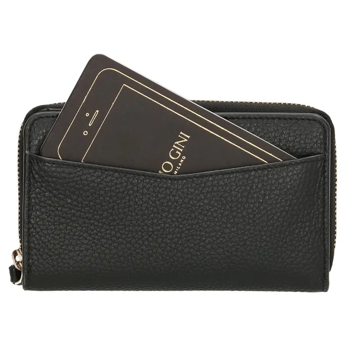 Lederbörse 16x10,5cm in Schwarz mit Reißverschluss- und Druckknopffach - leder-accessoires.com