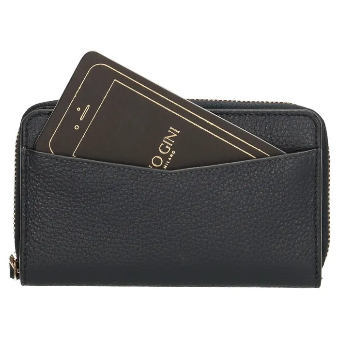 Lederbörse 16x10,5cm in Blau mit Reißverschluss- und Druckknopffach - leder-accessoires.com