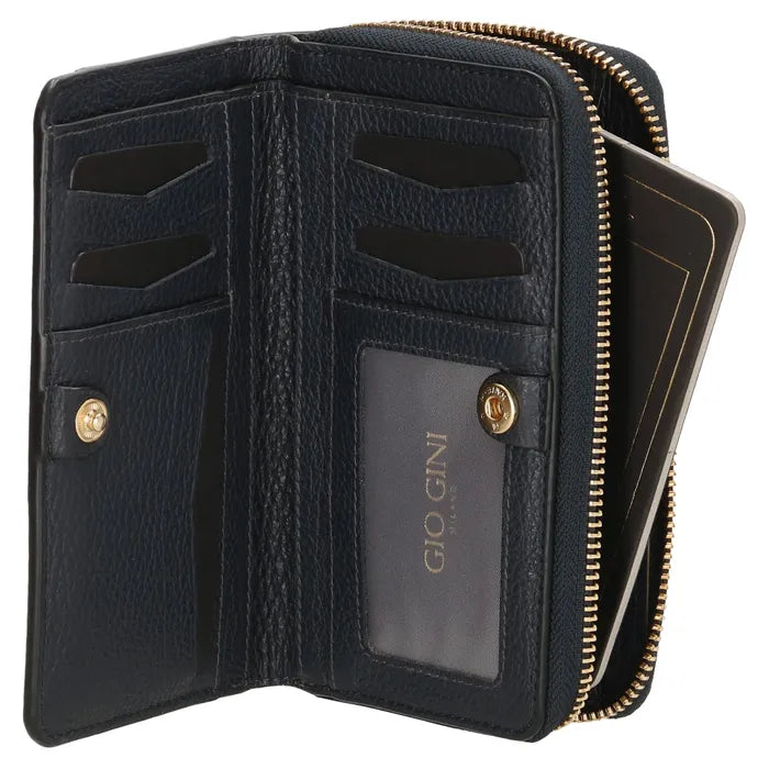 Lederbörse 16x10,5cm in Blau mit Reißverschluss- und Druckknopffach - leder-accessoires.com