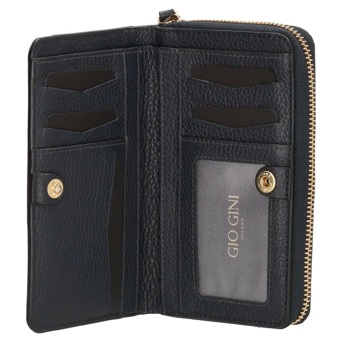 Lederbörse 16x10,5cm in Blau mit Reißverschluss- und Druckknopffach - leder-accessoires.com