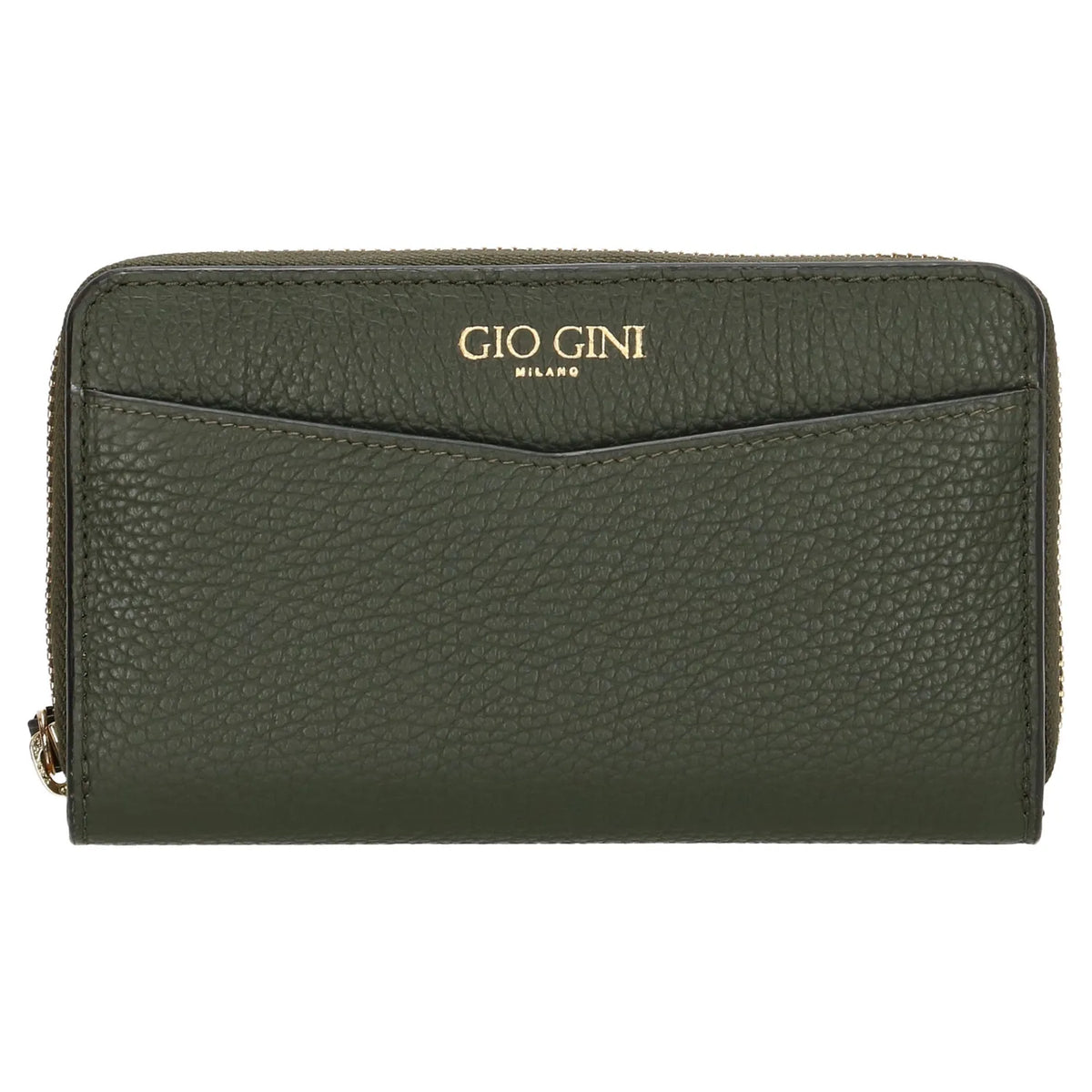 Lederbörse 16x10,5cm in Oliv mit Reißverschluss- und Druckknopffach - leder-accessoires.com