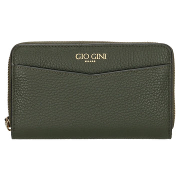 Lederbörse 16x10,5cm in Oliv mit Reißverschluss- und Druckknopffach - leder-accessoires.com