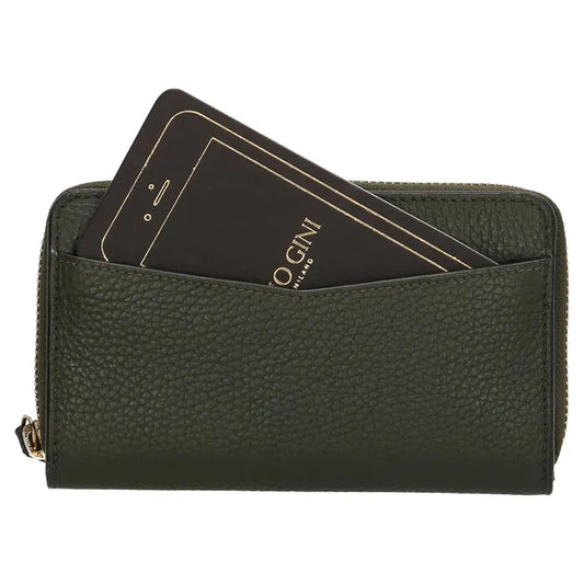 Lederbörse 16x10,5cm in Oliv mit Reißverschluss- und Druckknopffach - leder-accessoires.com