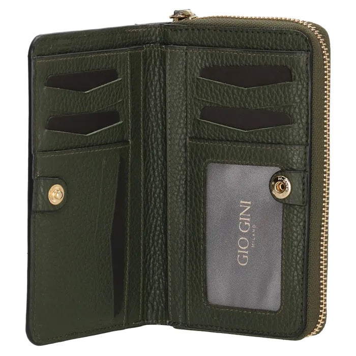 Lederbörse 16x10,5cm in Oliv mit Reißverschluss- und Druckknopffach - leder-accessoires.com
