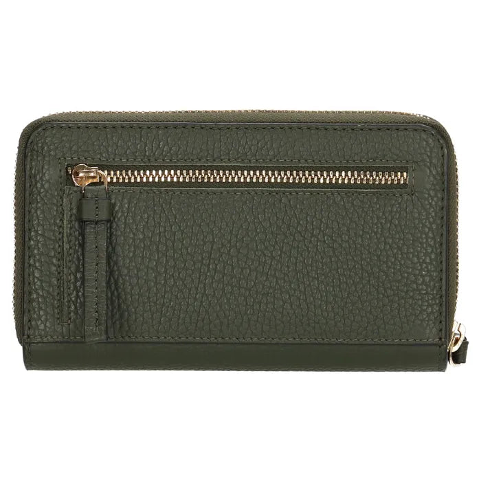 Lederbörse 16x10,5cm in Oliv mit Reißverschluss- und Druckknopffach - leder-accessoires.com