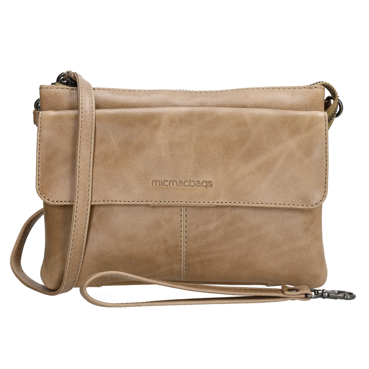 Schultertasche 23 x 16cm in Taupe aus Leder - leder-accessoires.com