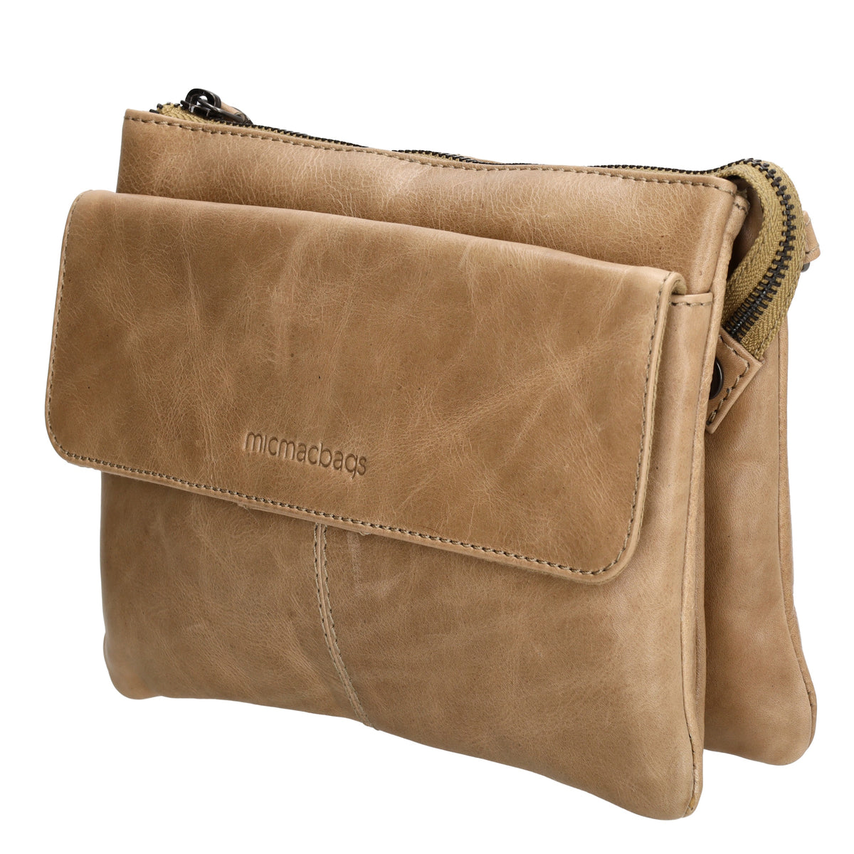 Schultertasche 23 x 16cm in Taupe aus Leder - leder-accessoires.com