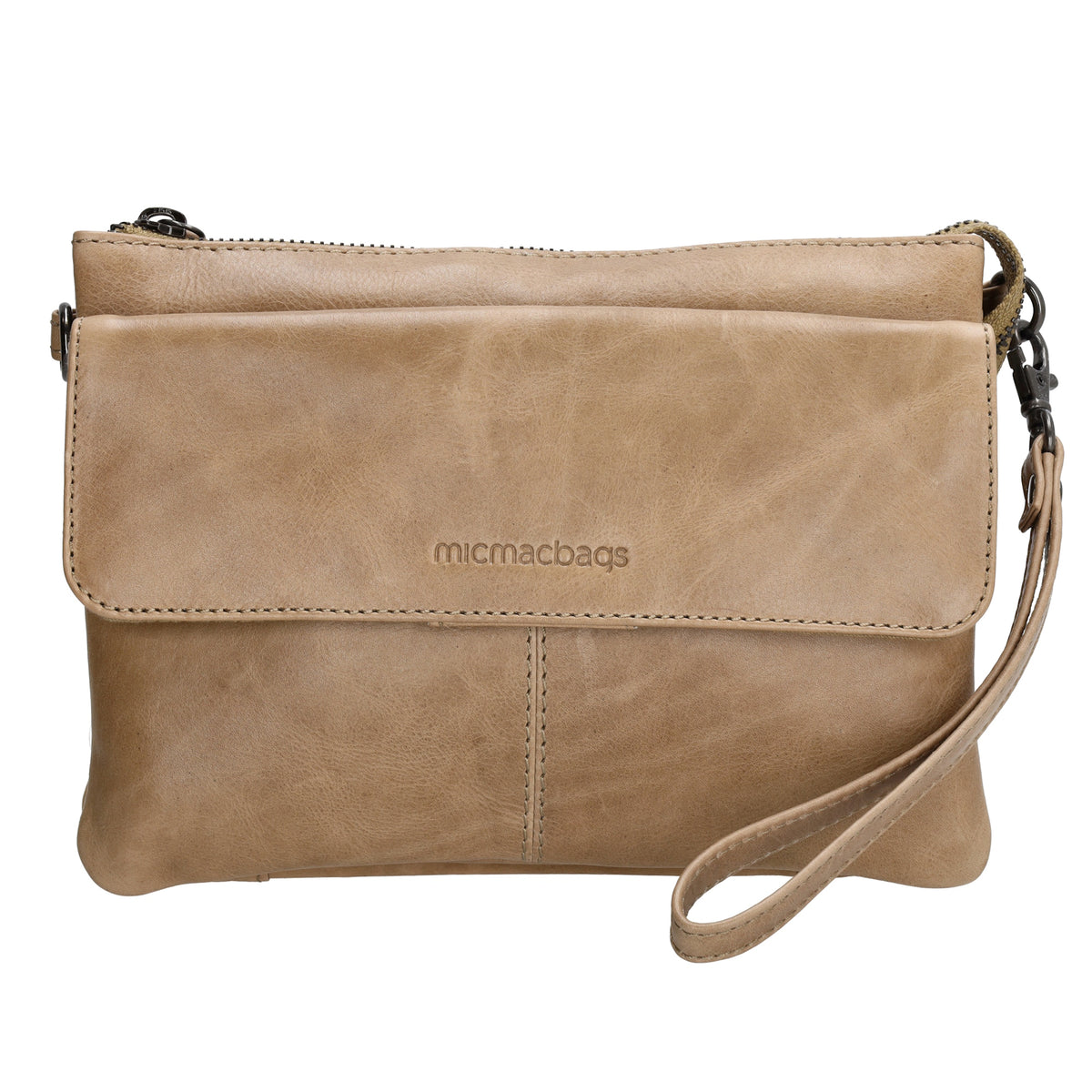 Schultertasche 23 x 16cm in Taupe aus Leder - leder-accessoires.com