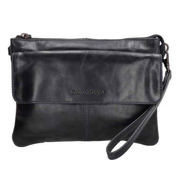 Schultertasche 23 x 16cm in Schwarz aus Leder - leder-accessoires.com
