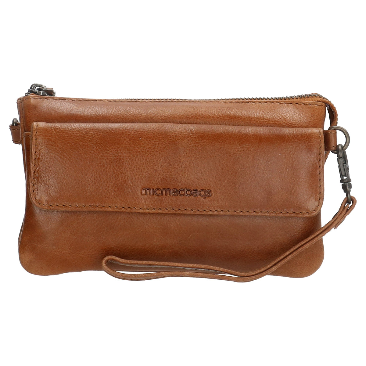 Umhängetasche| Mini Bag 20,5 x 12cm in Cognac aus Leder mit Vortasche - leder-accessoires.com