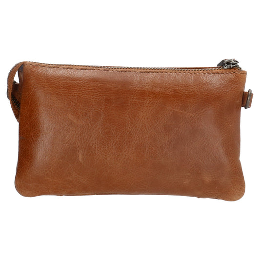 Umhängetasche| Mini Bag 20,5 x 12cm in Cognac aus Leder mit Vortasche - leder-accessoires.com