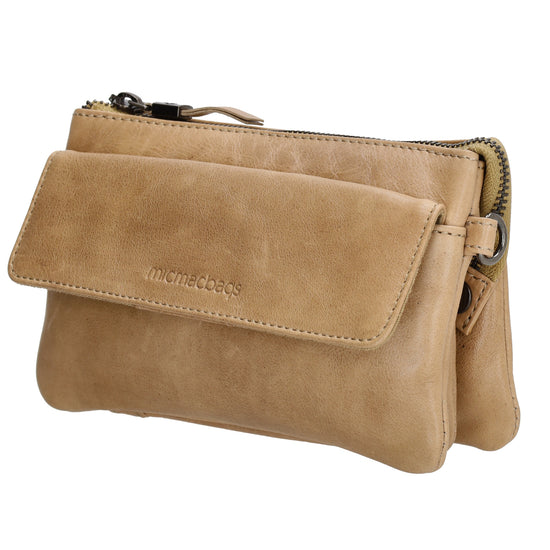 Umhängetasche| Mini Bag 20,5 x 12cm in Taupe aus Leder mit Vortasche - leder-accessoires.com