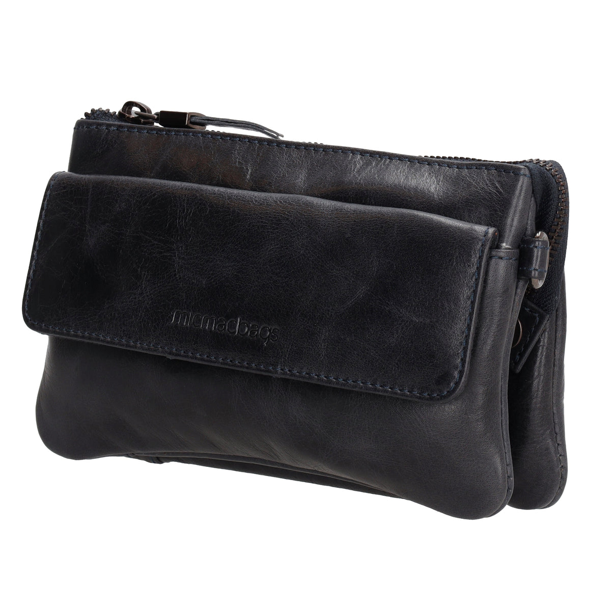 Umhängetasche| Mini Bag 20,5 x 12cm in Dunkelblau aus Leder mit Vortasche - leder-accessoires.com