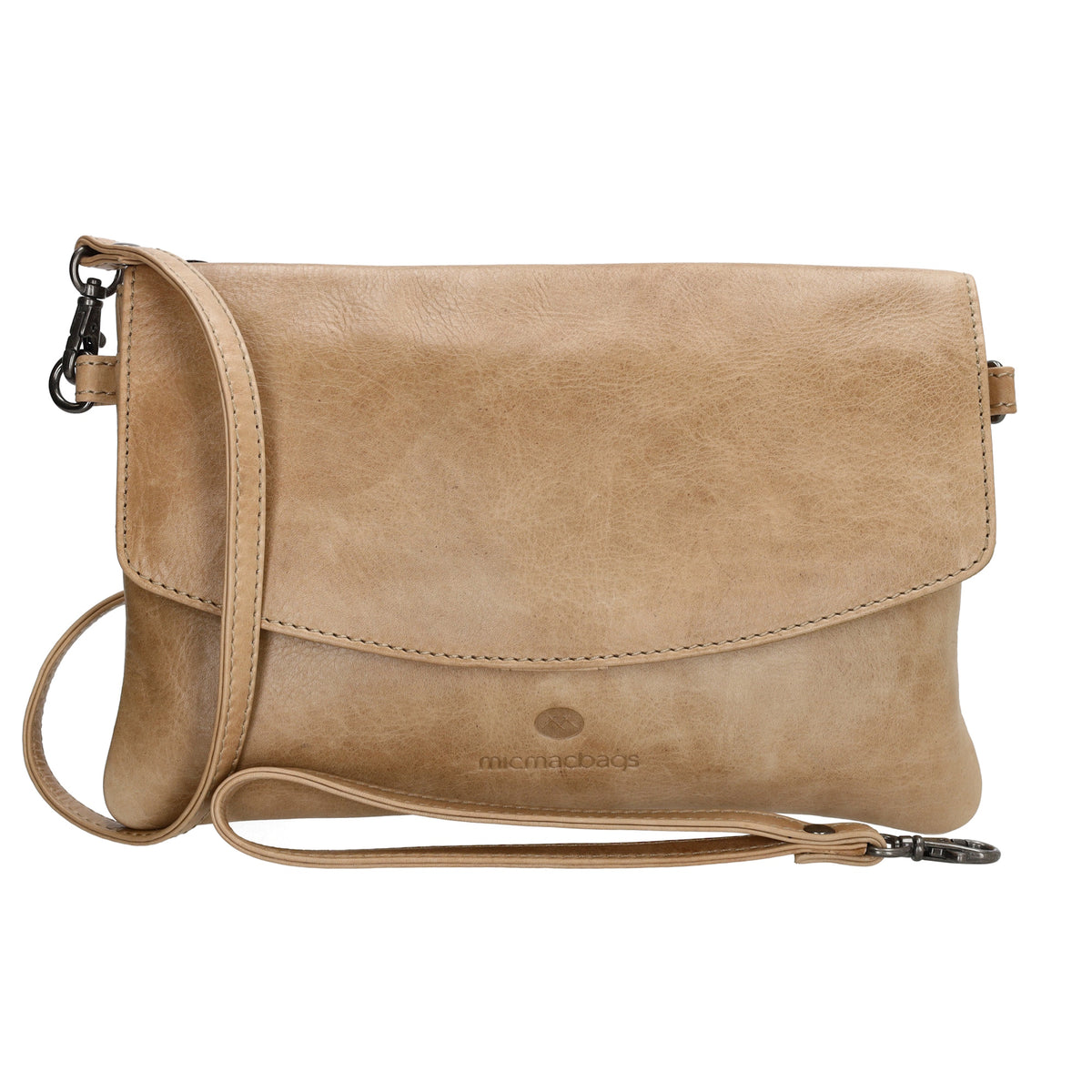 Clutch in Beige 26x17 cm aus Leder mit Überschlag - leder-accessoires.com