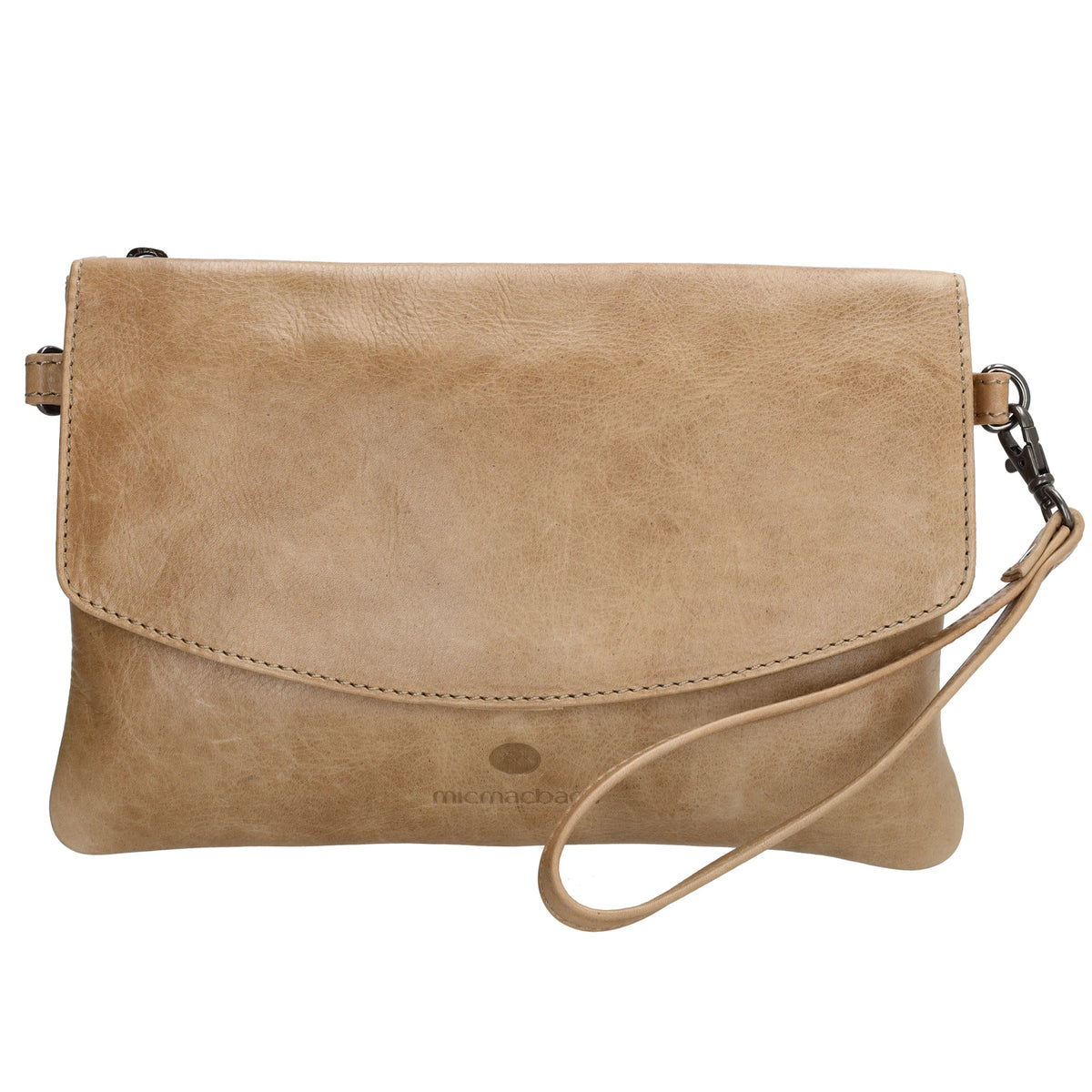 Clutch in Beige 26x17 cm aus Leder mit Überschlag - leder-accessoires.com