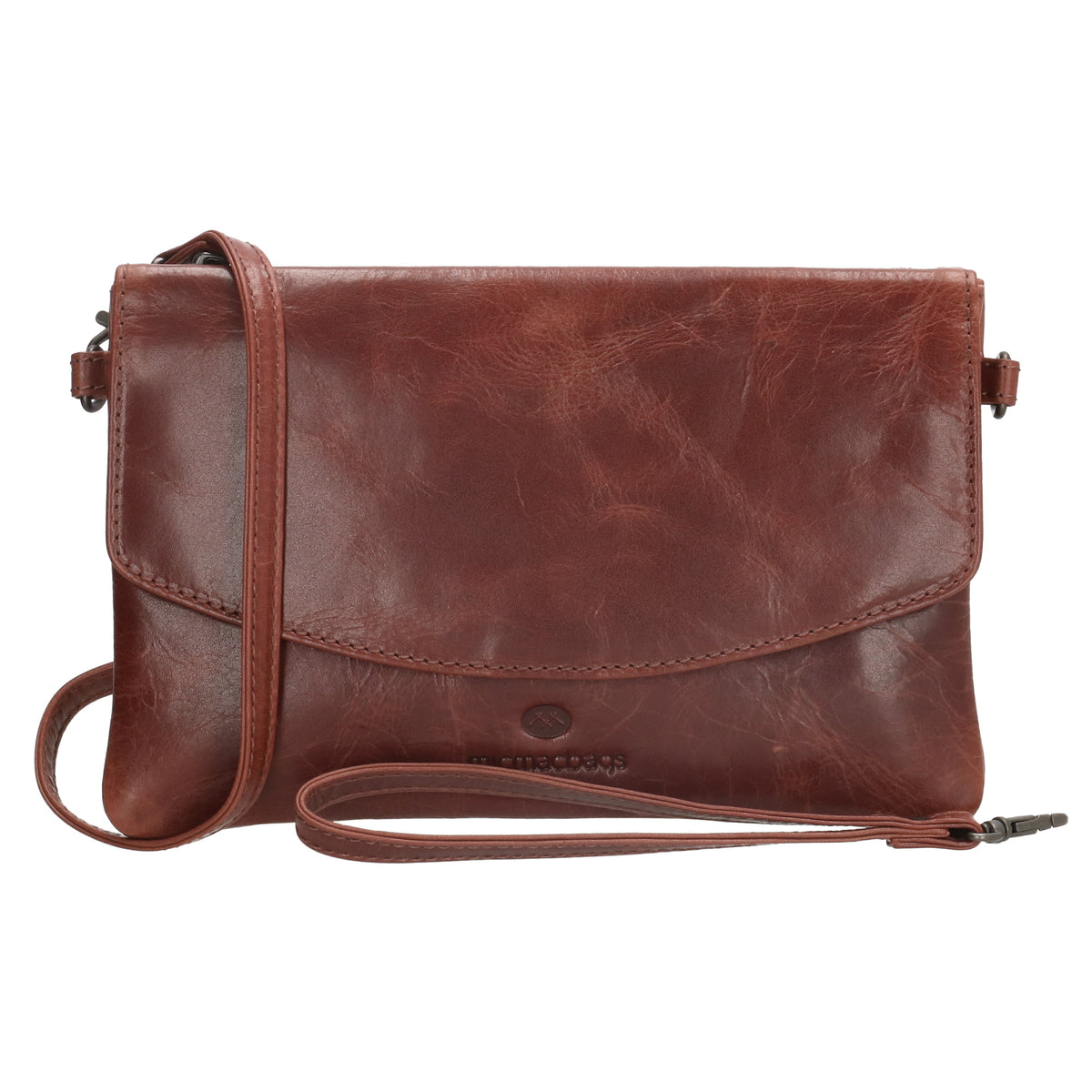 Clutch in Cognac 26x17 cm aus Leder mit Überschlag - leder-accessoires.com