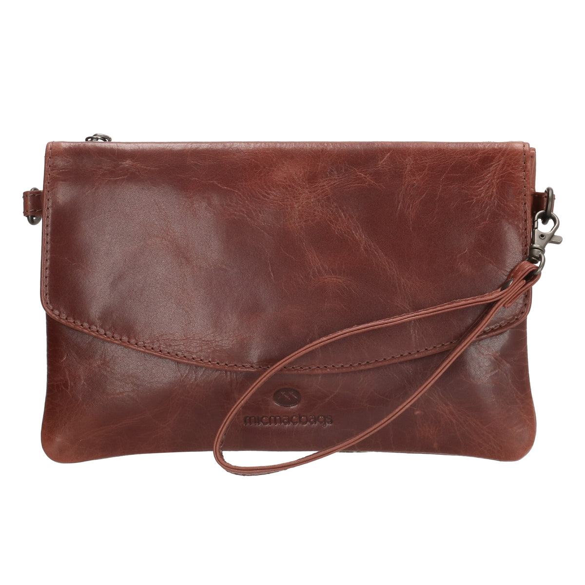Clutch in Cognac 26x17 cm aus Leder mit Überschlag - leder-accessoires.com