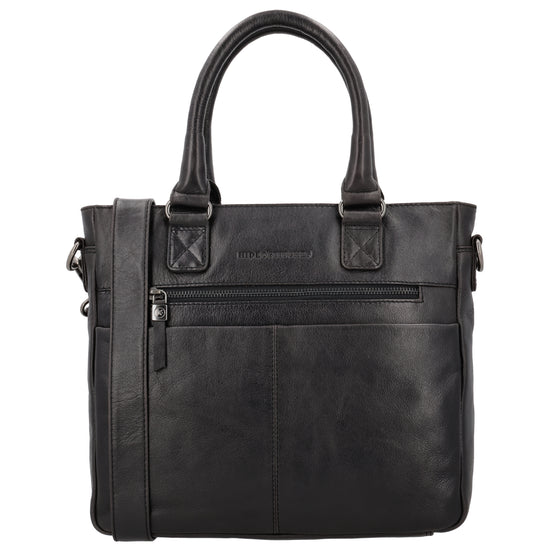 Schwarze Ledertasche 33,5x28cm aus Echtleder mit Kurzgriff & Umhängeriemen - leder-accessoires.com