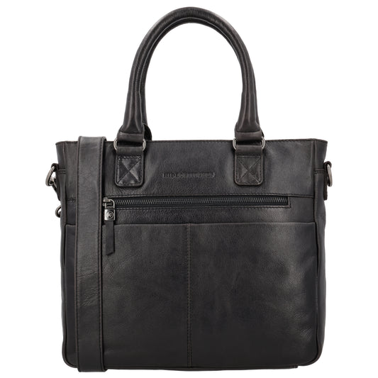 Schwarze Ledertasche 33,5x28cm aus Echtleder mit Kurzgriff & Umhängeriemen - leder-accessoires.com