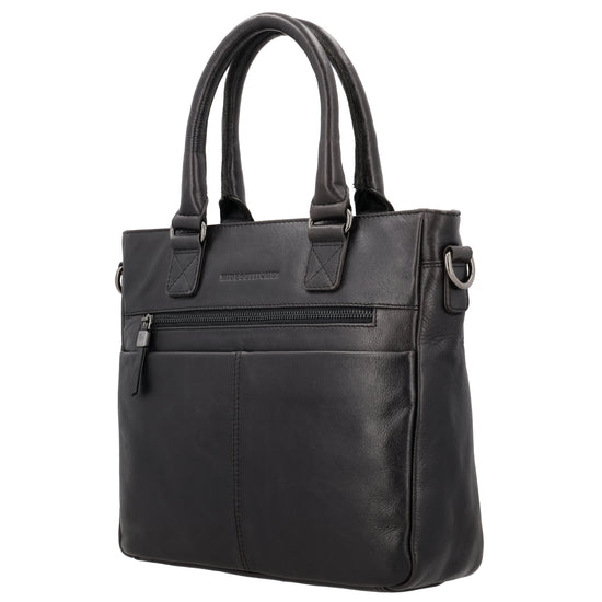 Schwarze Ledertasche 33,5x28cm aus Echtleder mit Kurzgriff & Umhängeriemen - leder-accessoires.com