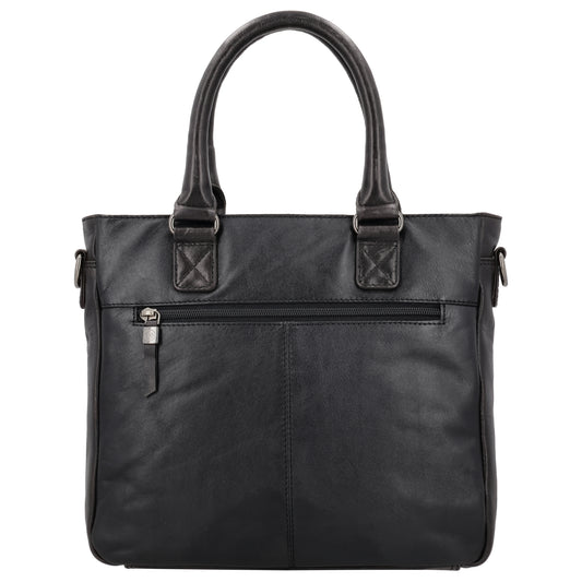 Schwarze Ledertasche 33,5x28cm aus Echtleder mit Kurzgriff & Umhängeriemen - leder-accessoires.com