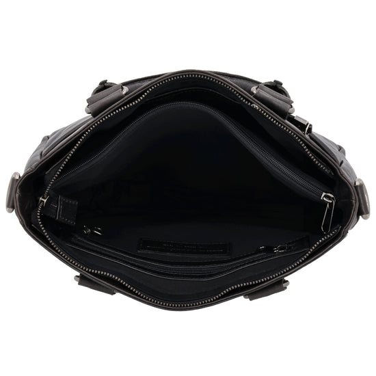 Schwarze Ledertasche 33,5x28cm aus Echtleder mit Kurzgriff & Umhängeriemen - leder-accessoires.com