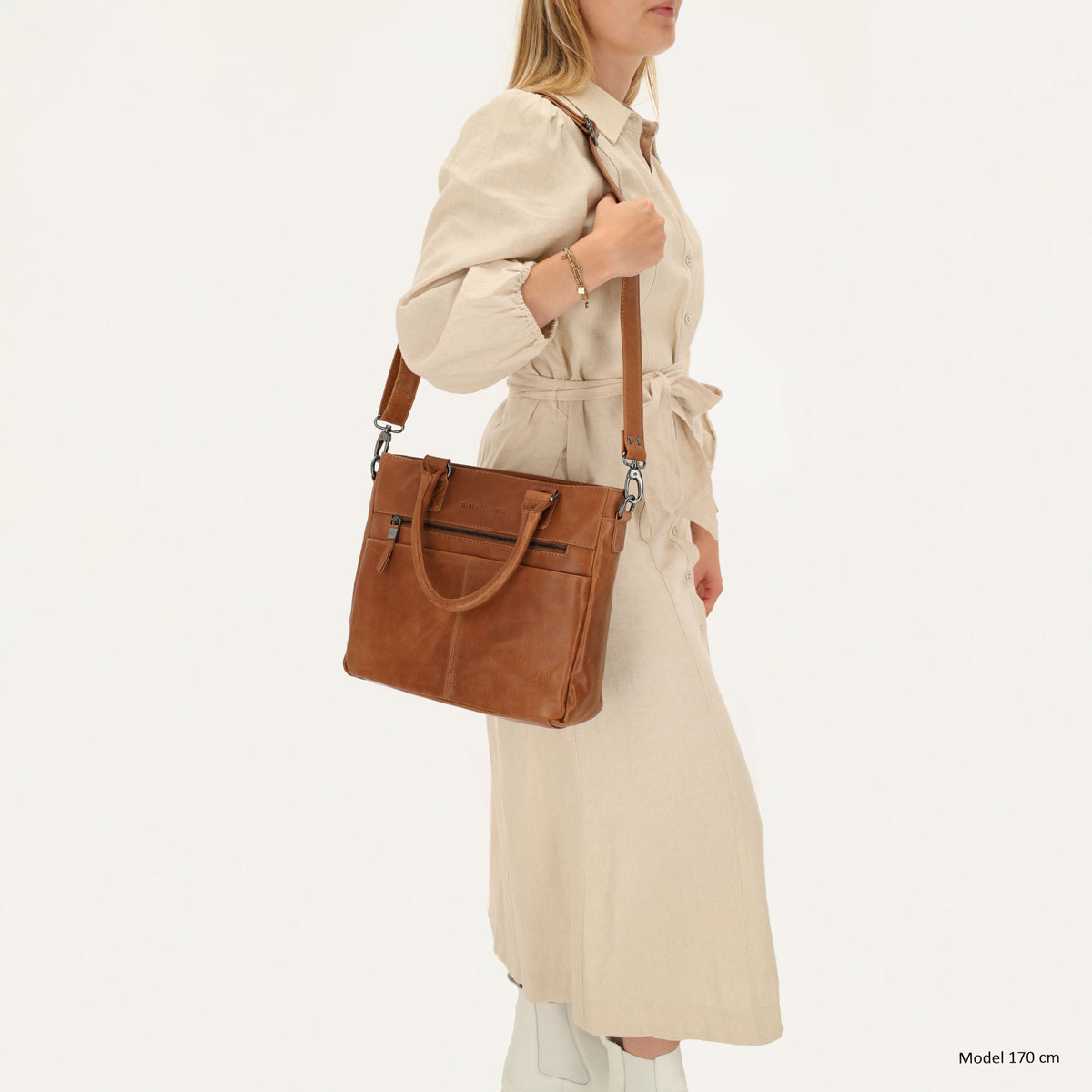 Braune Ledertasche 33,5x28cm mit Kurzgriff & Umhängeriemen aus Echtleder - leder-accessoires.com