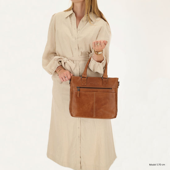Braune Ledertasche 33,5x28cm mit Kurzgriff & Umhängeriemen aus Echtleder - leder-accessoires.com