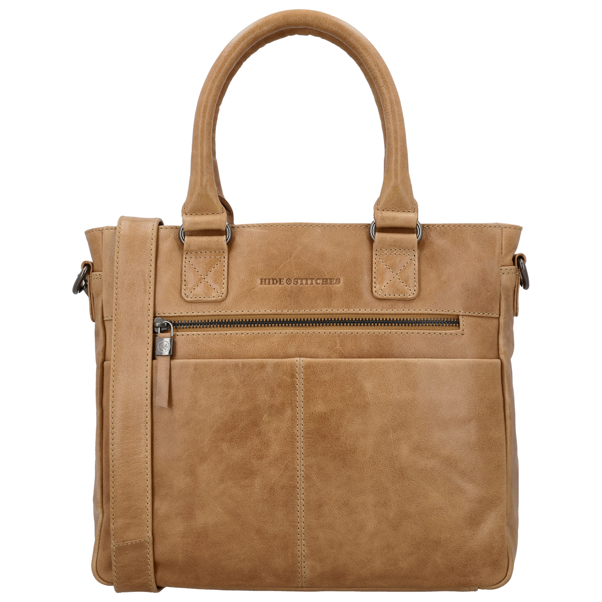 Taupe Ledertasche 33,5x28cm aus Echtleder mit Kurzgriff & Schulterriemen - leder-accessoires.com