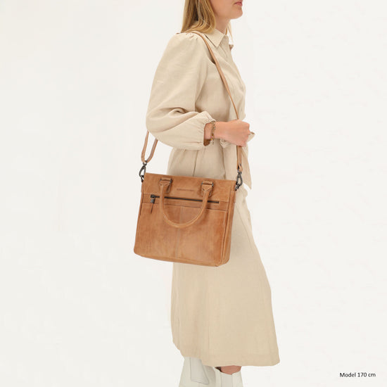 Taupe Ledertasche 33,5x28cm aus Echtleder mit Kurzgriff & Schulterriemen - leder-accessoires.com
