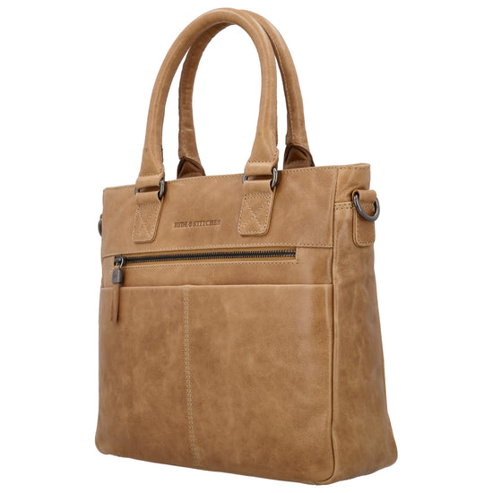 Taupe Ledertasche 33,5x28cm aus Echtleder mit Kurzgriff & Schulterriemen - leder-accessoires.com