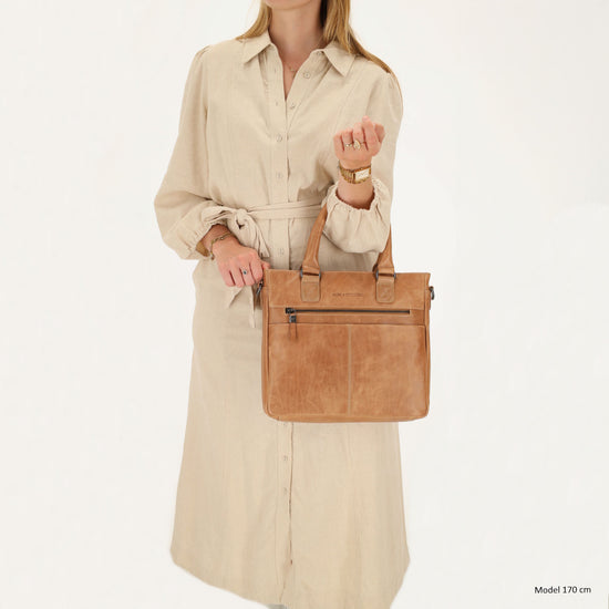 Taupe Ledertasche 33,5x28cm aus Echtleder mit Kurzgriff & Schulterriemen - leder-accessoires.com