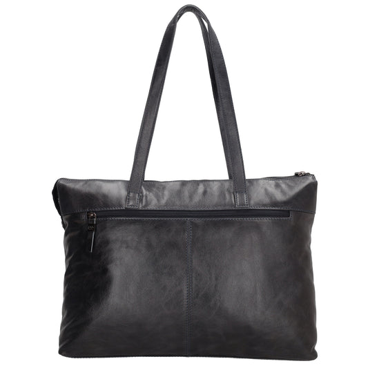Businesstasche 41 x 30cm in Dunkelblau aus Leder mit Reißverschluss - leder-accessoires.com