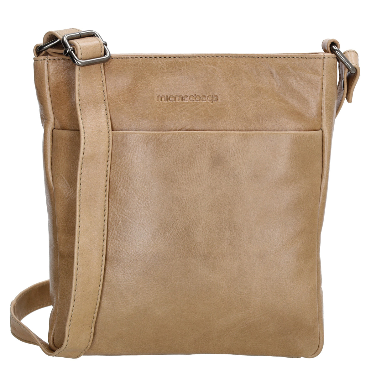 Schultertasche 23 x 24cm in Taupe aus Leder mit Reißverschluss - leder-accessoires.com