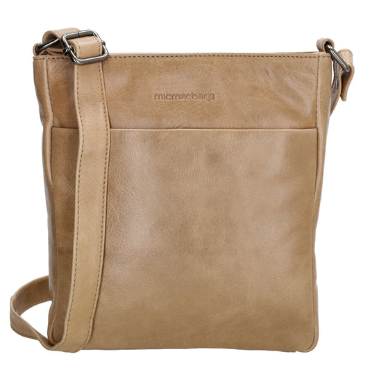 Schultertasche 23 x 24cm in Taupe aus Leder mit Reißverschluss - leder-accessoires.com