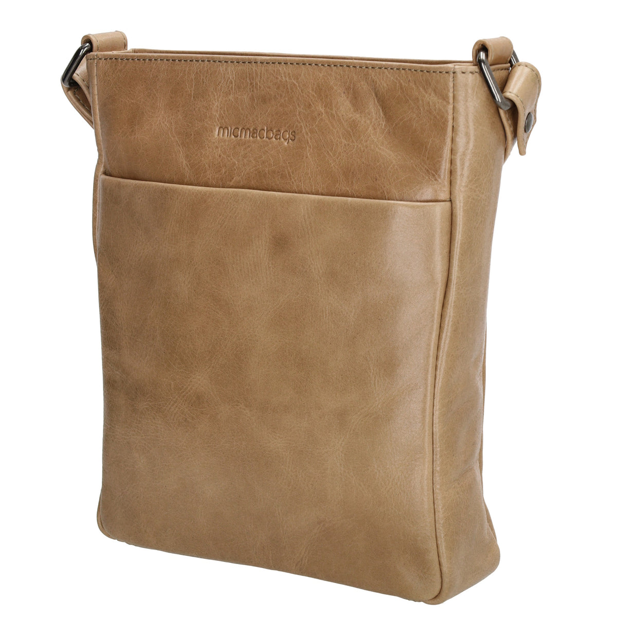 Schultertasche 23 x 24cm in Taupe aus Leder mit Reißverschluss - leder-accessoires.com