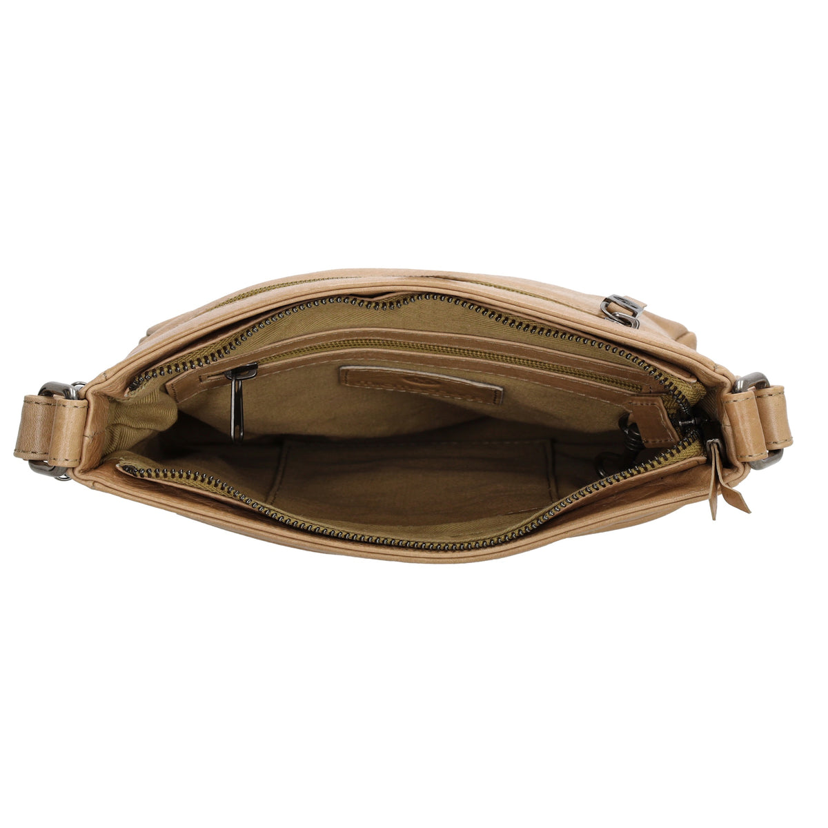 Schultertasche 23 x 24cm in Taupe aus Leder mit Reißverschluss - leder-accessoires.com
