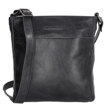 Schultertasche 23 x 24cm in Dunkelblau aus Leder mit Reißverschluss - leder-accessoires.com